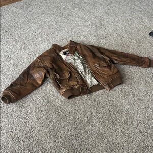 Vintage Brown Leather Bomber Jacket